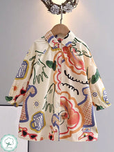 1pc Girls Cartoon Print Graffiti Long Sleeve Shirt Dress, Autumn